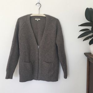 Madewell merino wool heathered brown zip cardigan